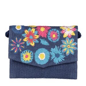 Guadalupe Margharita Convertible Crossbody Clutch Blue Woven Embroidered Floral